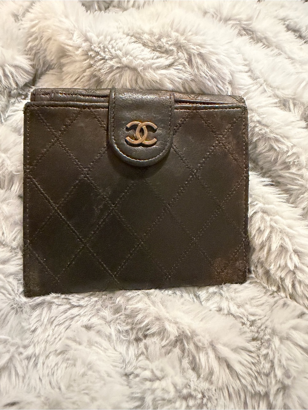 CHANEL Quilted Leather Card Holder in Dark Brown with Gold CC